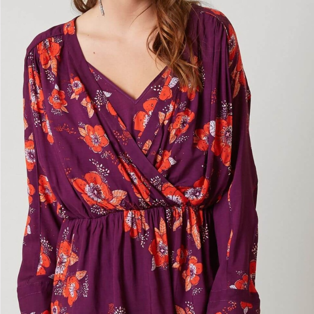 Free People Purple Long Sleeve Wrap Blouse